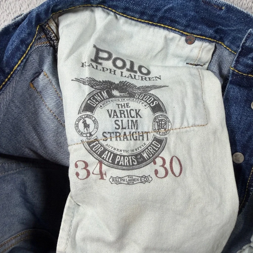 Polo Ralph Lauren Varick Slim Straight Jeans Mens 34x30 Blue Medium Wash Button